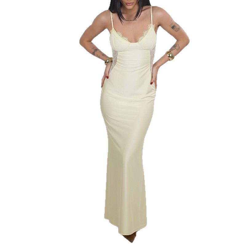 2026 Women's Clothing Fashionable Sexy Solid Color Lace Slim Dress