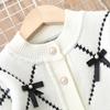 Girls Sweater and Pants Set Children's Clothes Knitted Two-piece Set Girl Bow Cardigan Jacket Suit 1-8 Years Old