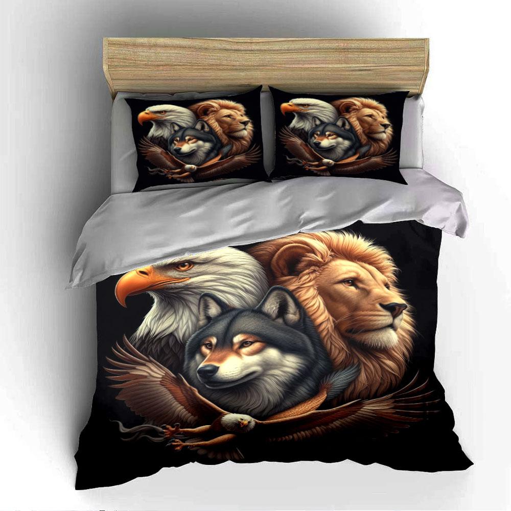 Eagle, Wolf, Lion Animal Print Bedding Duvet Cover Set Duvet Cover Pillowcases (1 * Duvet Cover 2 * Pillowcases, without duvet insert)