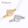 18K Gold Plated Inlay Zircon Square Connector Lock For Pearl Necklace Making,High Quality Beads End Cap Clasp Fastener