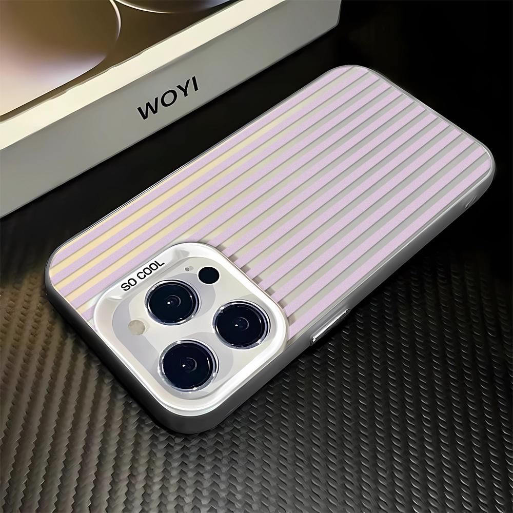 Gentle Purple Grey Stripe Shockproof Phone Case for iPhone 17 17E 16 15 14 13 12 11 Pro Max imitate Laser Silver hard Cover