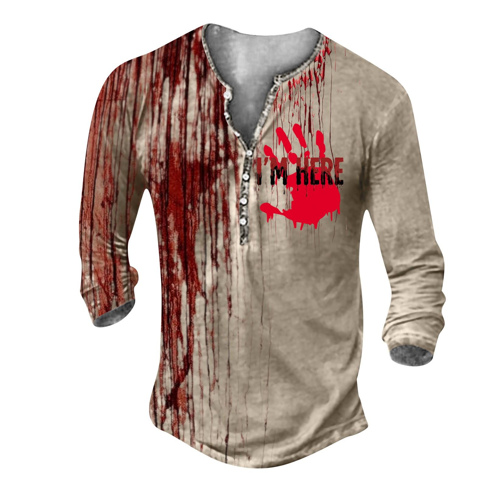 

Unisex Summer Printed Button T-Shirt Unisex Loose Casual Three-quarter Sleeves Top M