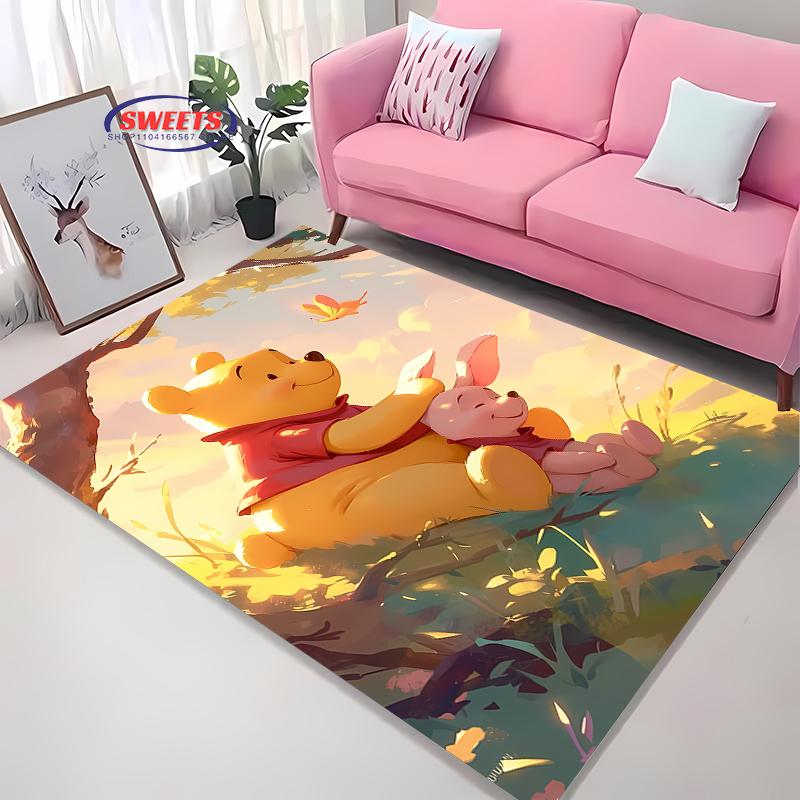 Schattig en Grappig Winnie de Poeh Cartoon Tapijt Slaapkamer Woonkamer Bank Kantoor Vloerkleden, Vier Seizoenen Mat, Duurzaam Antislip Tapijt Cadeaus