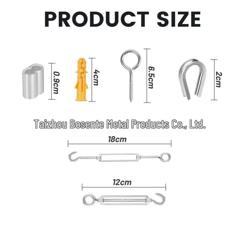 Stainless Steel Rubber-Coated Wire Rope Suspension Kit for Outdoor String Lights with Thimble Hook and Tensioner
