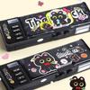 Dual Password Pencil Case Multi-functional Double Sides Stationery Box Large Capacity Black Kitten Pencil Box School Supplies