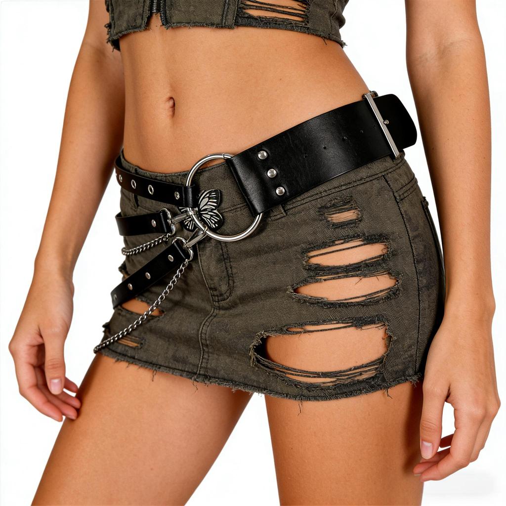 Women Party Belt Hip Hop Gothic Chain Rivet Multi Straps Decorative Faux Leather Punk Pants Matching Waist Strap Clothes Accesso