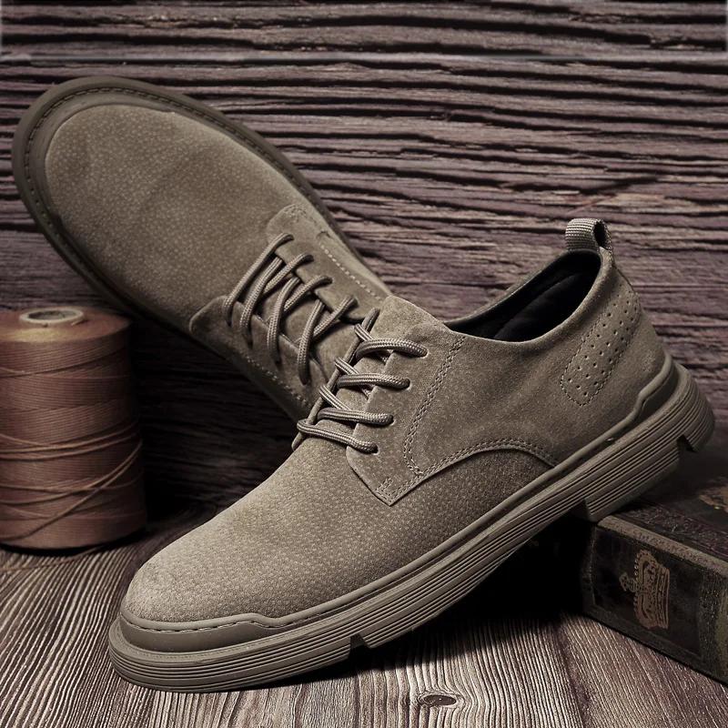 Mens Shoes Casual Luxury Leather Sneakers Male Comfortable Suede Shoes Spring Autumn Lace-up Solid Walking Shoes