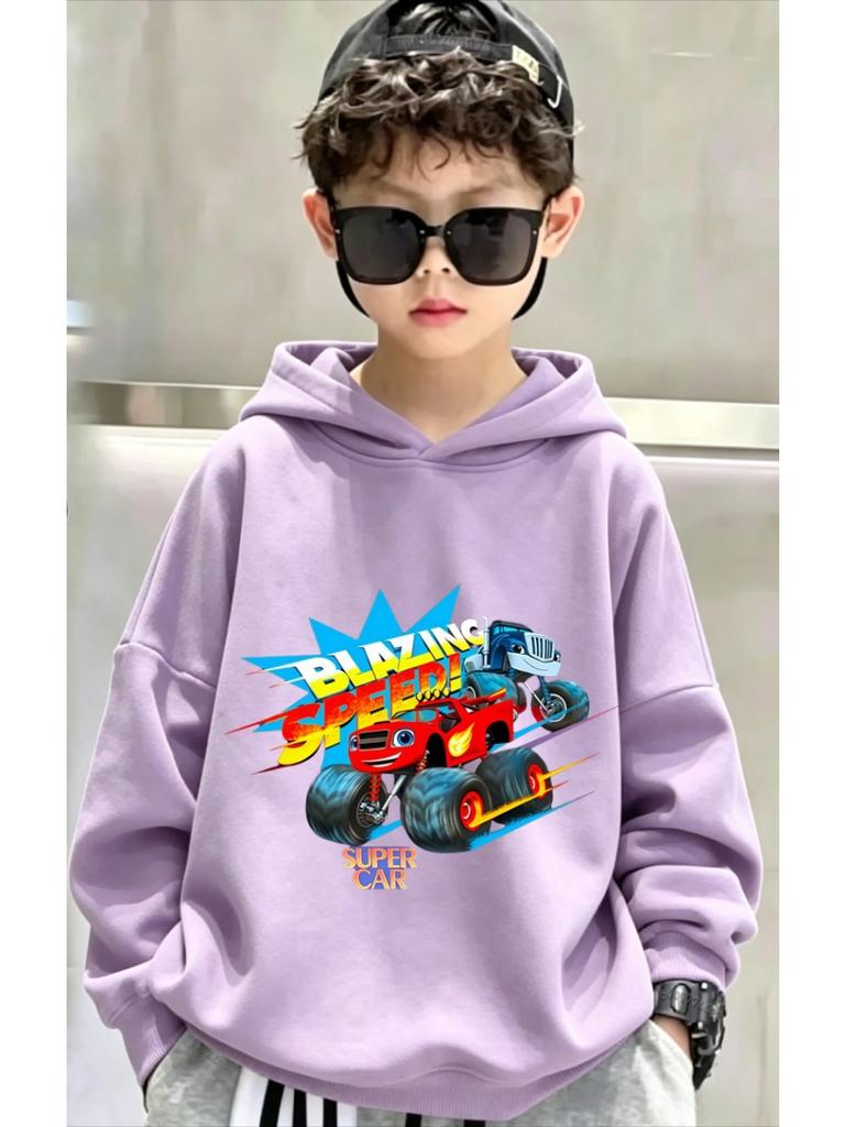 Autumn/Winter Fun Monster Machine Pattern Children's Hooded Sweatshirt Warm Hooded Sweater