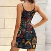 Summer New Retro Patterns and Sunset Patterns  Print Sleeveless Bodycon Dress with Pockets Sexy Slim Fit Elegant Party Dress
