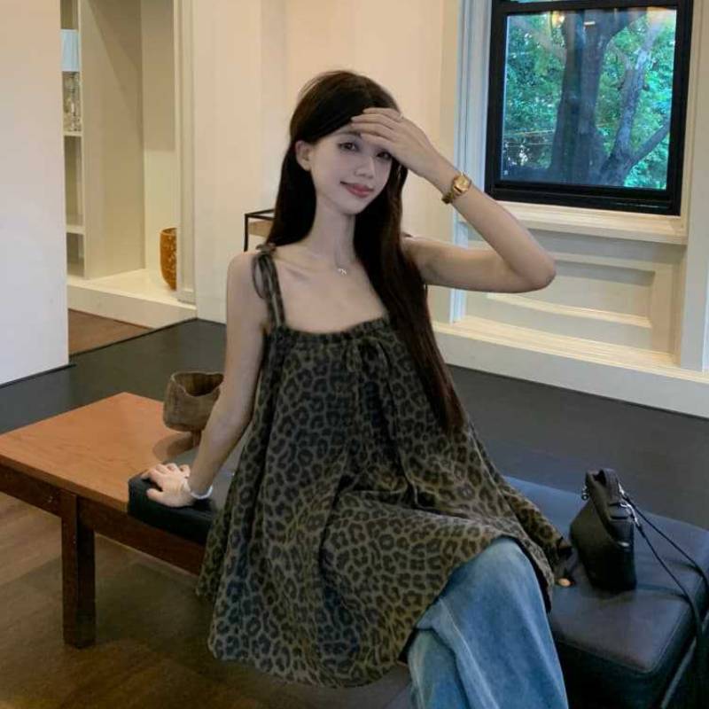 American Leopard Print Sleeveless Tank Top For Summer Fashion Womens Casual Wear