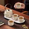 Wisteria Flower Handle Ru Kiln Ceramic Teapot & Teacup Set - Gongfu Style
