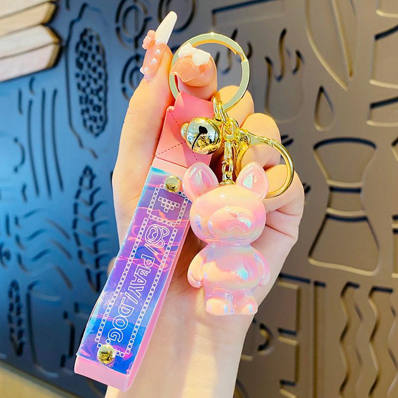 

Adorable Dog Resin Keychain Charm Cute Backpack Accessory Colorful Puppy Gifts For рожевий