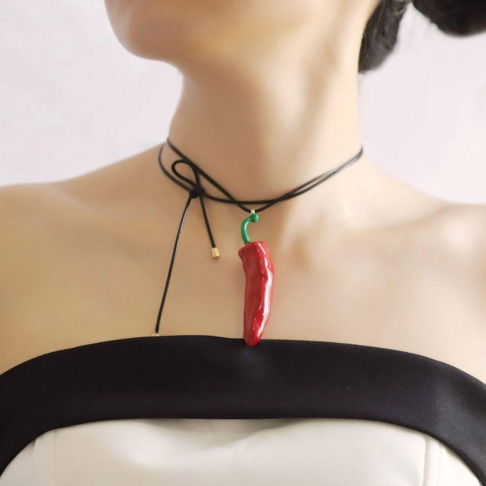 Simple Fashion Necklace Boho Style Metal Accessories Cute Red Pepper Pendant  Parties