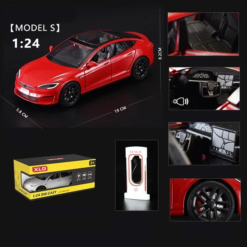 1/24 Tesla modelin S alaşım Metal pres döküm Model araba minyatürleri simülasyon ses ve hafif araç hediyeler için erkek