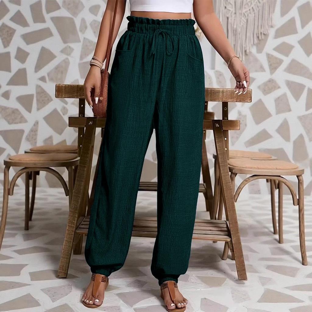 2026 Women's Casual Elastic Pure Color Long Pants - Spring/Summer European Fashion