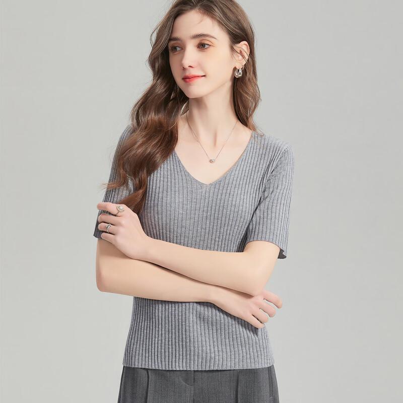 Snowforte Women's Silk Blend Striped V-Neck Knit Tee