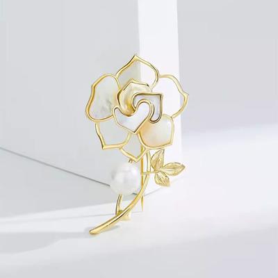Kamelien-Brosche, Hochwertige Damen-Brosche mit Perlen, Luxuriös und Elegant, Nischen-Design, Hochwertiges Designgefühl