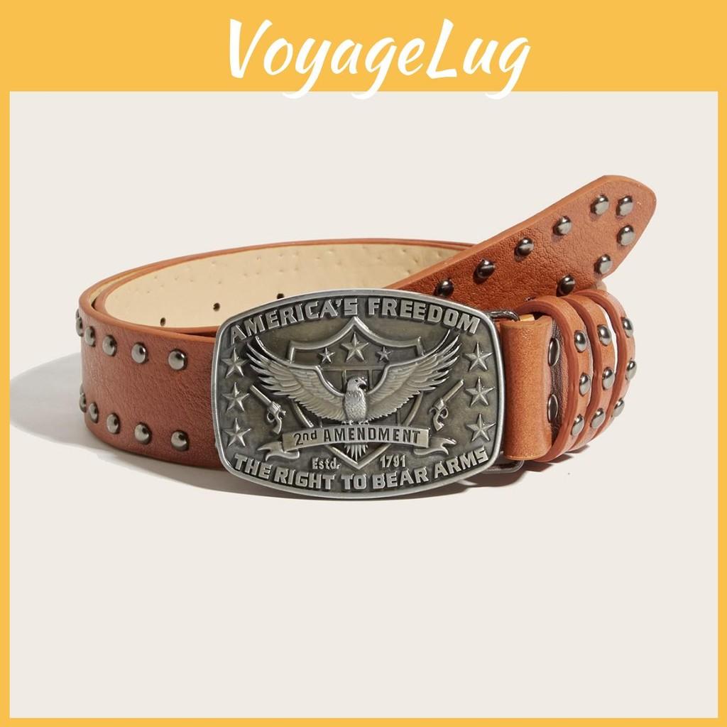 Leather Rivet Decor Punk Belt With Alloy Buckle And Eagle Pattern Casual For