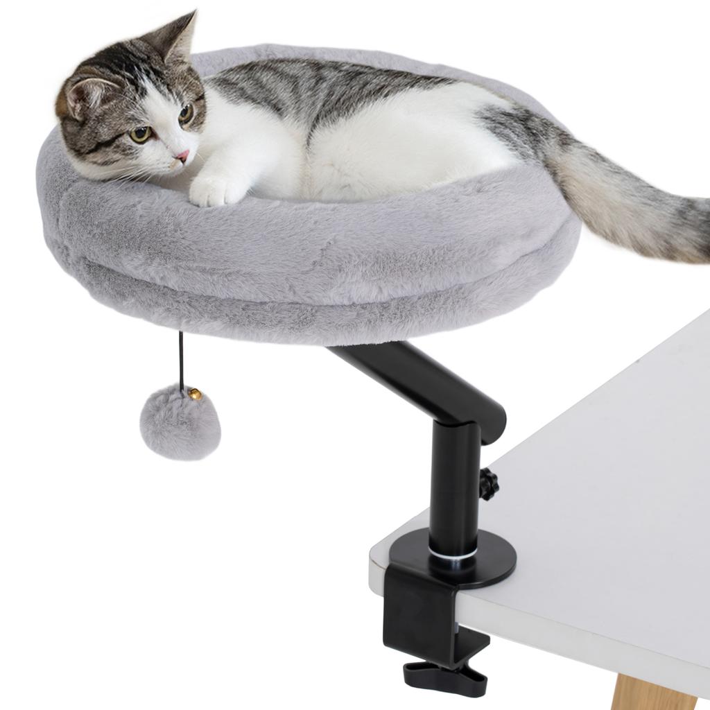 Cat Desk Bed, Cat Hammock 360 degrees Rotatable Adjustable for Window, Table, Work, Grey
