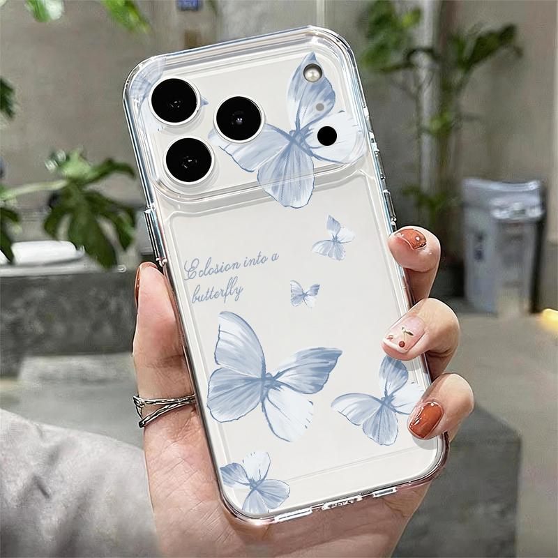 Shockproof Clear TPU Case For iPhone 17 16 Pro 15 14 13 12 Pro Max 11 Transparent Soft Silicone Butterfly Pattern Phone Cover