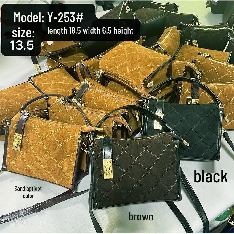 Premium Women's Top-Grain Cowhide Suede Crossbody Handbag 2025 Fashionable Small Square Bag