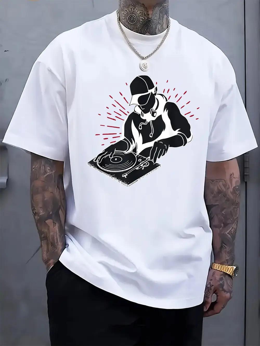 Dynamic DJ Silhouette Graphic T-shirt - Casual Crew Neck XXXL
