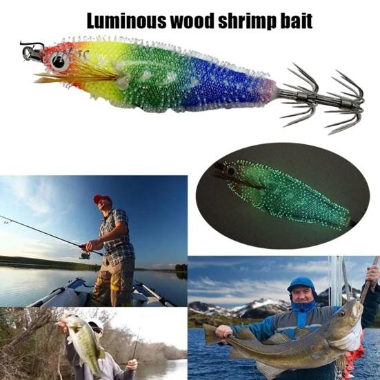 7.5CM/6G Bionic Shrimp Lure with Squid Hook Glow-in-the-dark Realistic Artificial Bait Saltwater Freshwater Bass Walleye Trout Fishing Accessories