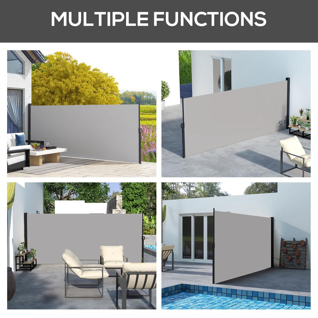 Retractable Side Awning Outdoor Privacy Screen For Garden Hot Tub Balcony Terrace Pool 400 X 180cm Light Grey