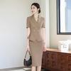Women's Light Khaki Short-Sleeve Blazer Suit