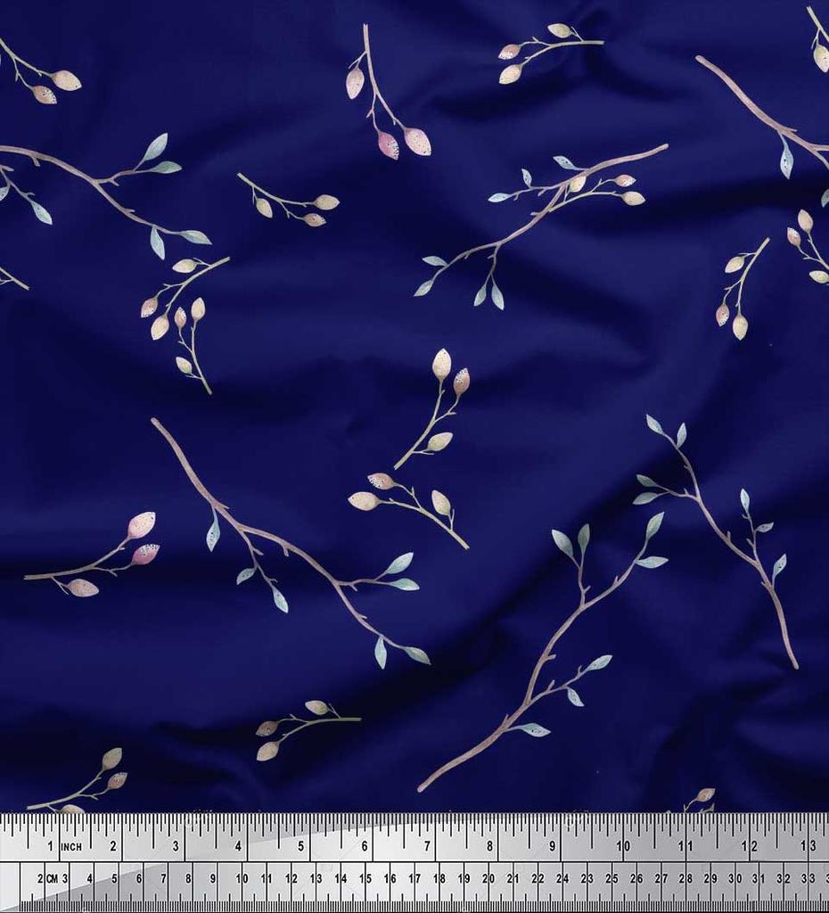 Soimoi Japan Crepe Satin Fabric Leaves & Buds Flower Print Fabric by the metre 42 Inch