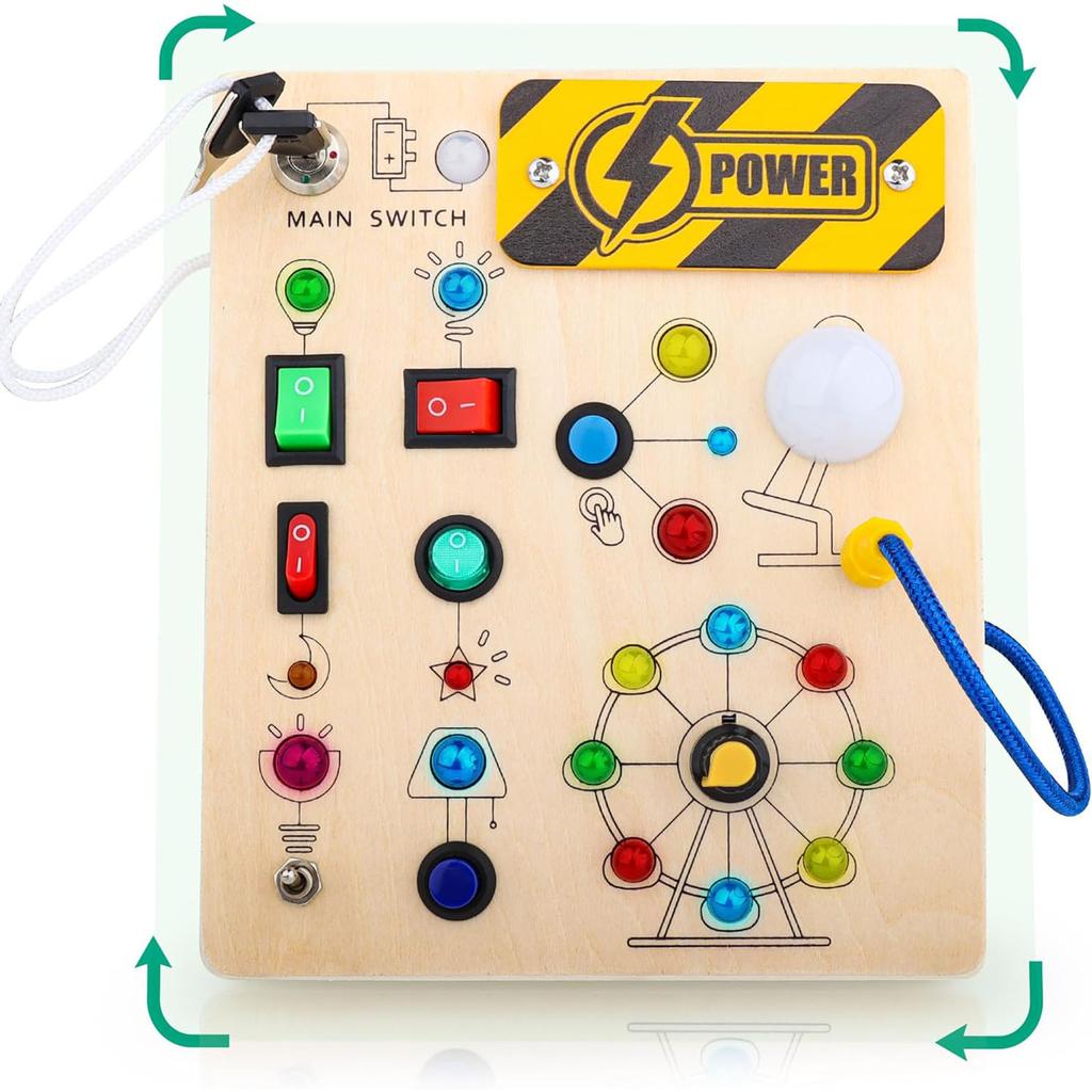 Montessori Toddler Switch Busy Board - Wooden LED Light Up Busy Boards Activities Sensory Educational Learning Travel Toys