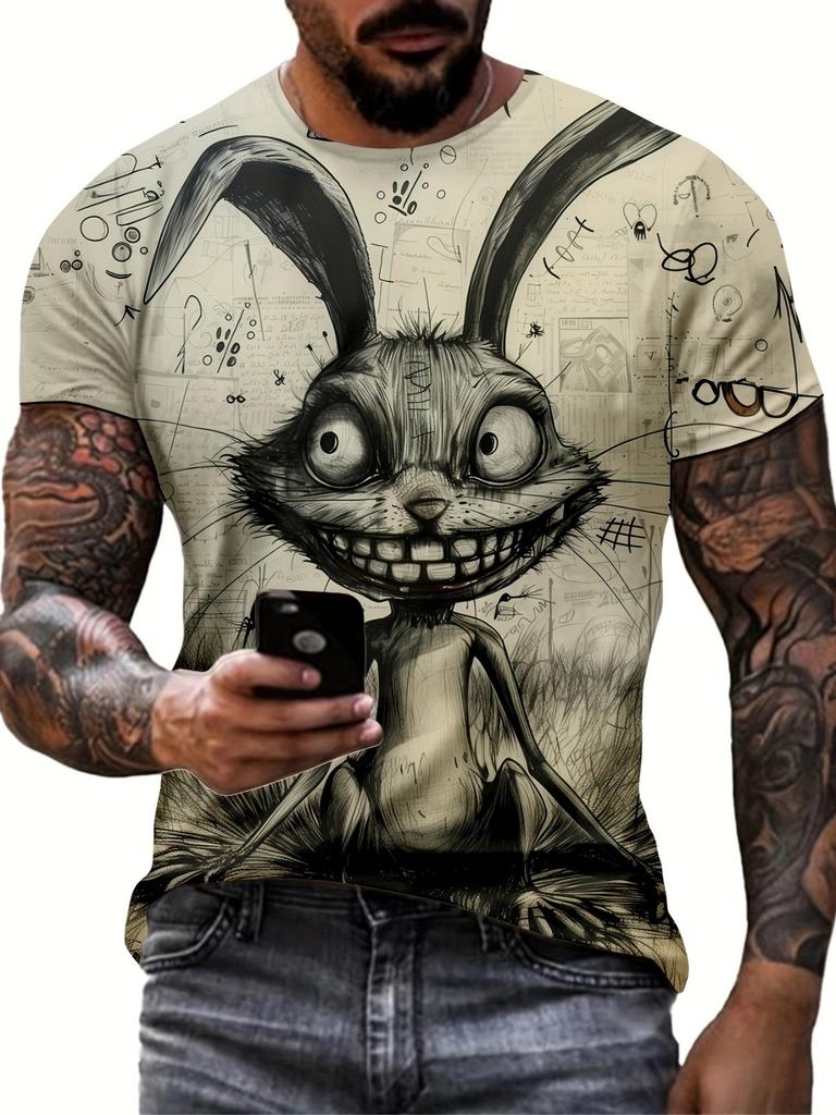 Men's 3D Print Monster Graphic Short Sleeve Crew Neck Tee Men's Clothing For Summer Oversized Loose Top