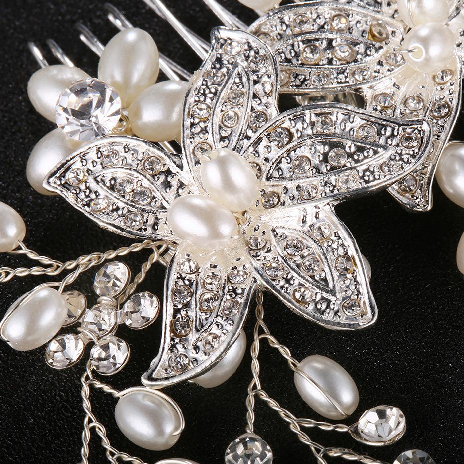 SLBRIDAL Handmade Rhinestones Crystal Pearls Floral Wedding Hair Comb Bridal Hair Accessories Bridesmaids Women Hair Jewelry