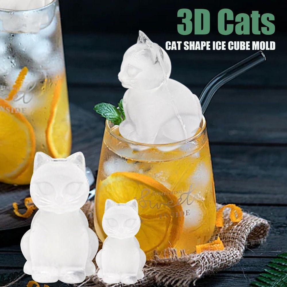 Easy to Release 3D Cat Ice Block Mold Free of BPA 4 Holes Silicone Ice Cube Mold Dishwasher Safe Reusable Animal Shape Ice Mold