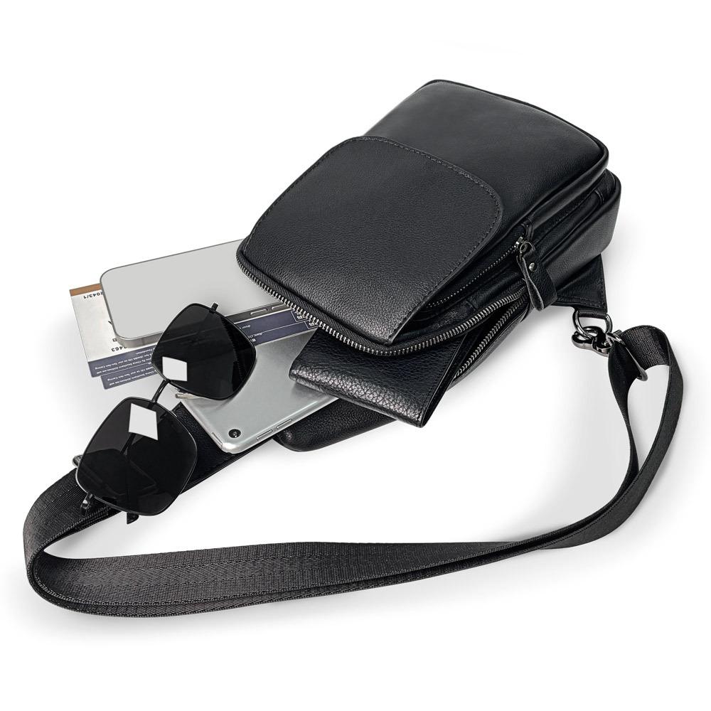 Men's Leather Chest Bag, High-end Crossbody Bag, Outdoor Casual Crossbody Bag, Top Layer Cowhide Chest Shoulder Bag