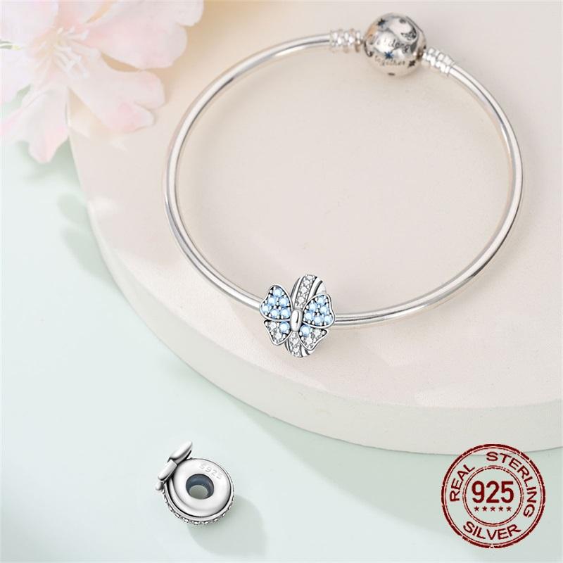 925 Silver Hypoallergenic Cute Butterfly Charm Bead Zircon Inlaid Fit Necklace Bracelets Jewelry Gift for Women