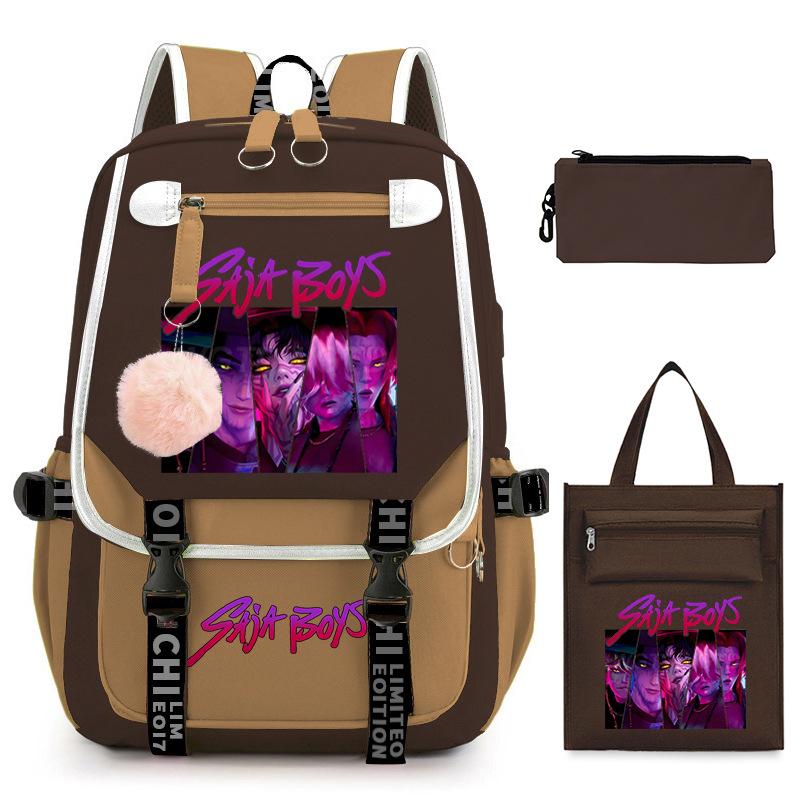 Sac à dos décontracté pour étudiant imprimé K-Pop Anime Dessin animé Sac fourre-tout tendance Trousse à crayons Ensemble