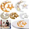 2Pcs Eid Mubarak Decoration Tray Ramadan Metal Serving Dishes Crescent Moon Star Food Tray Dessert Pastry Display Holder