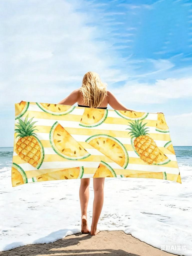 Watermelon Microfiber Beach Towel, Black White Striped Bath Towel, Cute Summer Fruit Travel Blanket for Women Girls Gift
