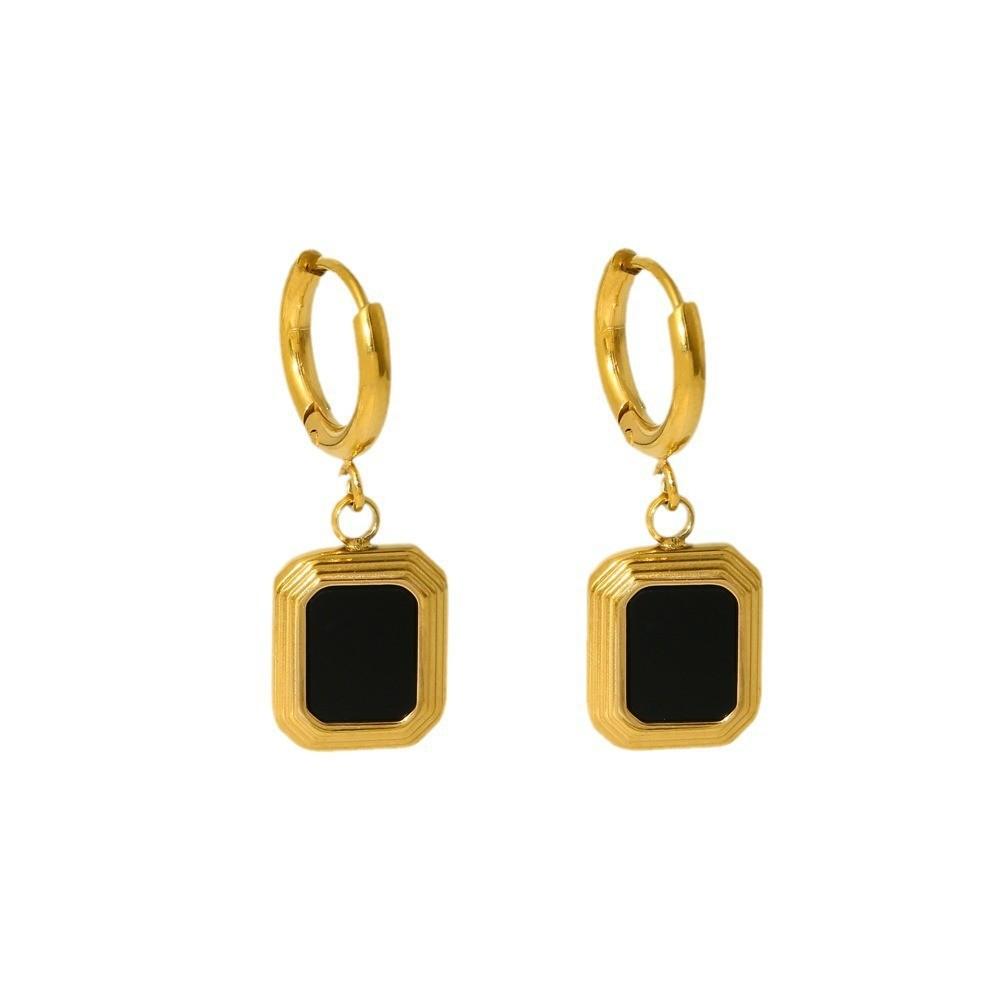 Ins French Retro Geometric Corner-cut Rectangular Resin Earrings Plated with 18k Gold Stainless Steel Waterproof Earrings for Women