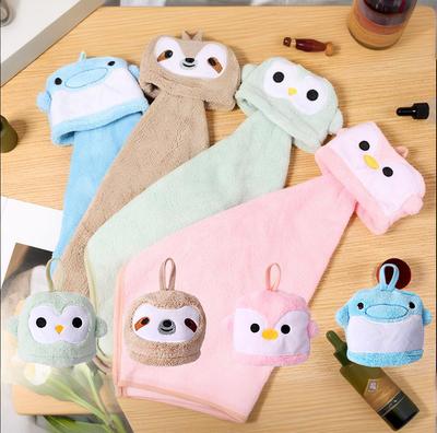 Coral Fleece Hand Towel Cute Cartoon Animal Fingertip Towel Hanging Towel For Household Kitchen Bathroom Wiping Hands