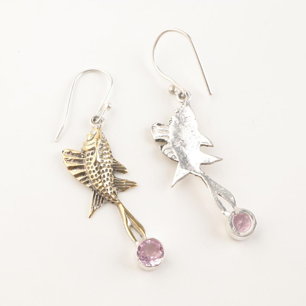 Morganite Gemstone 925 Sterling Silver Jewelry Handmade Dangle Earrings 2.17" EE-148-15