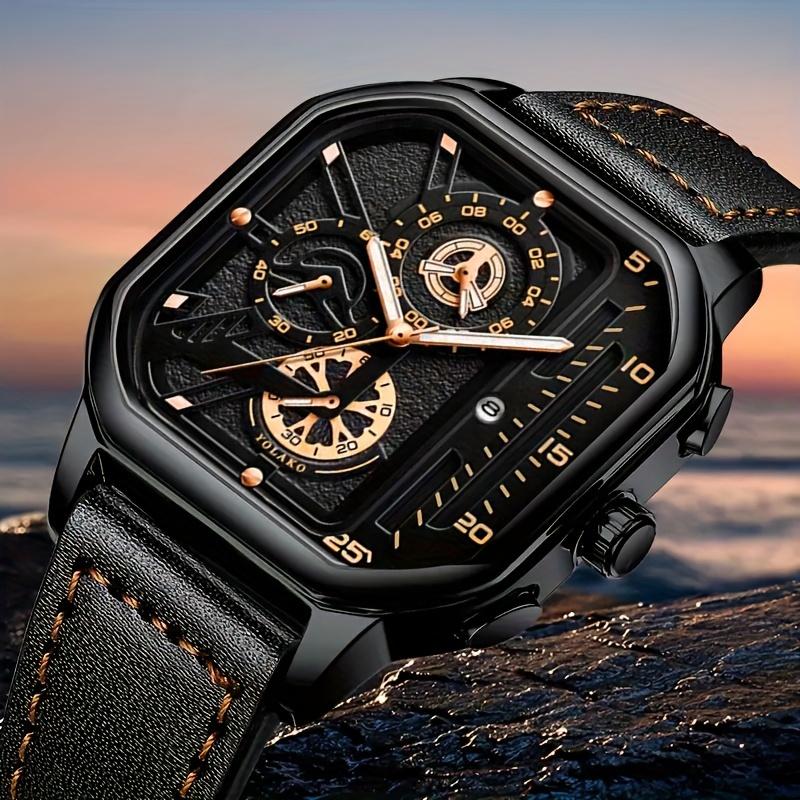 3-Piece Men's Business Casual Watch Set: Fashion PU Leather Quartz Watch, Bracelet & Necklace Gift Set