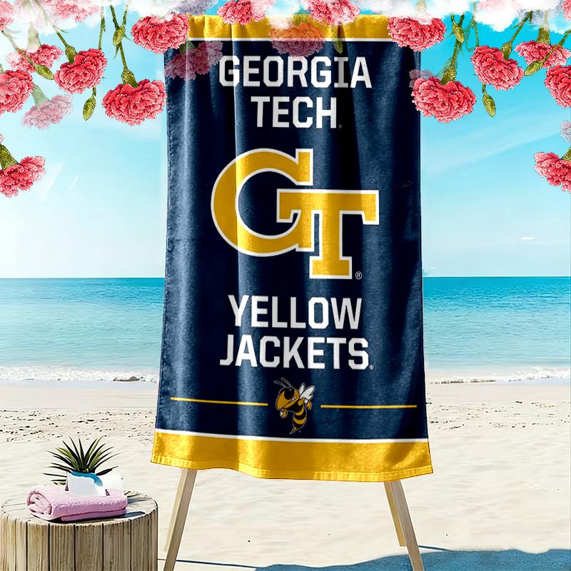 Georgia Tech Print Beach Towel, Large Soft Quick Dry Towel for Beach Camping Swimming