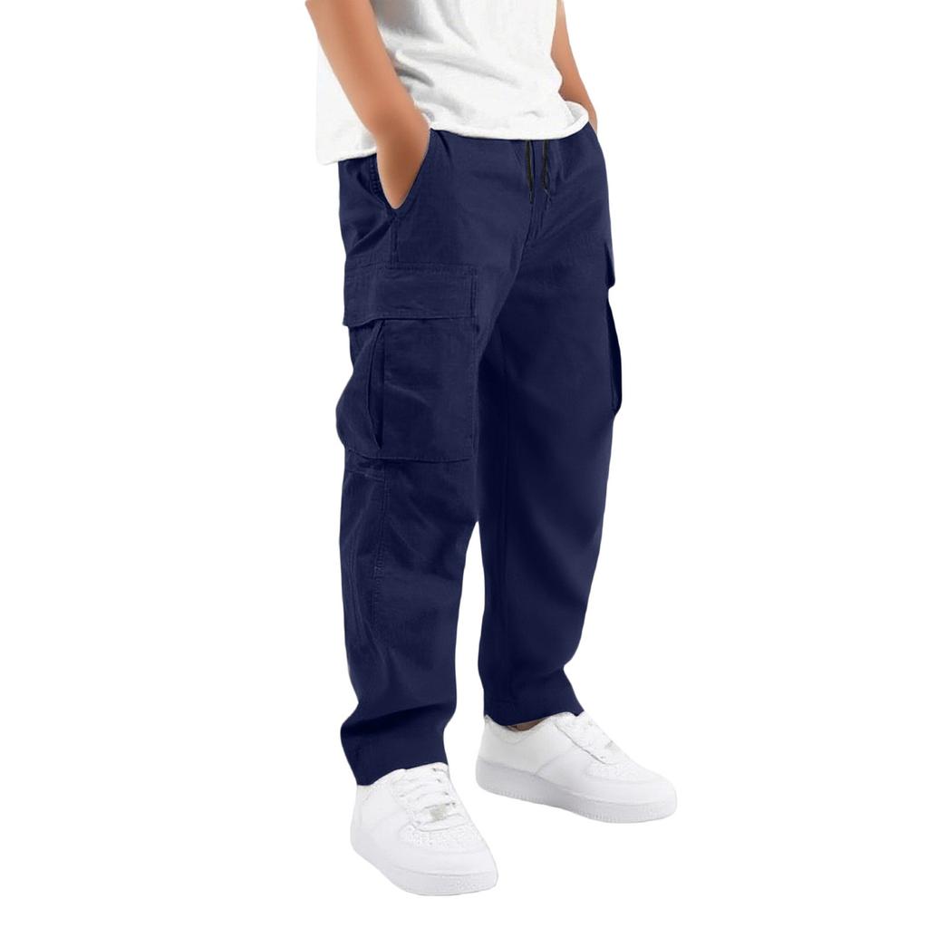 Boys' Elastic Waist Cargo Sweatpants with Multiple Pockets - Loose Fit Casual Jogger Pants for Big Kids