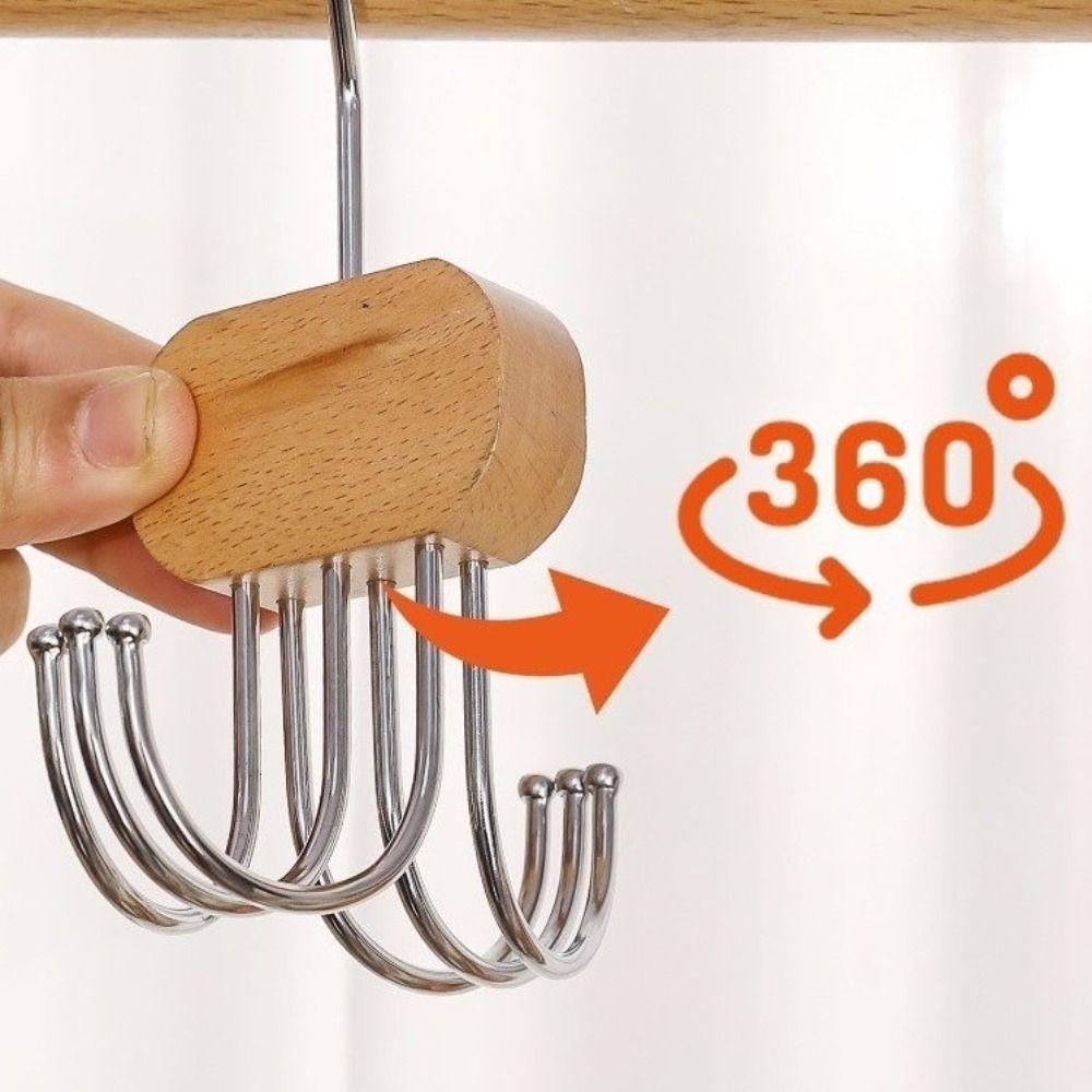 Rotatable Clothes Hook Wooden Scarf Storage Hook Multipurpose Belt Hooks  Household