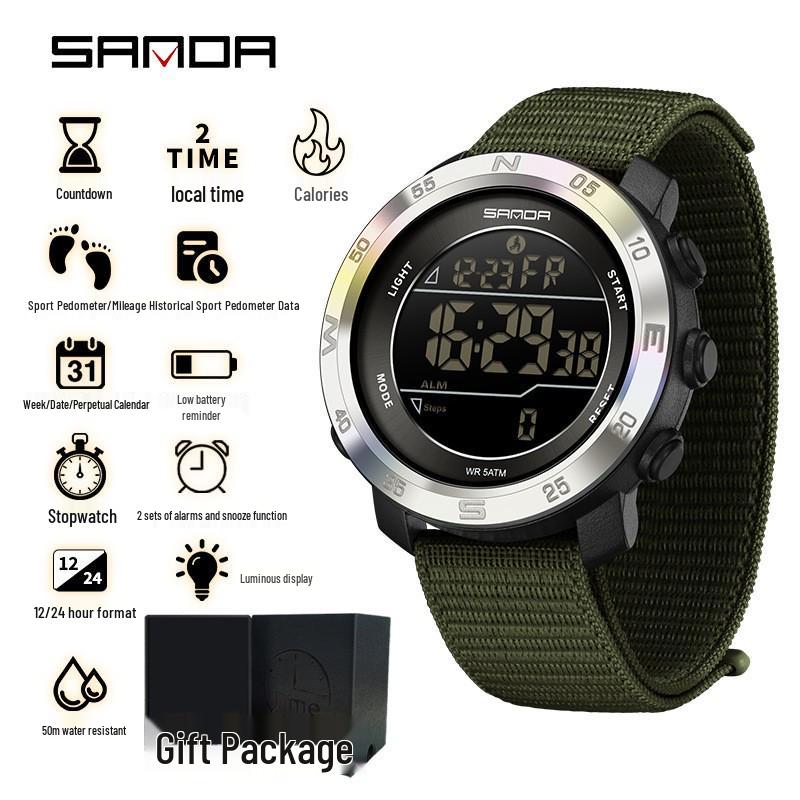 SANDA Unisex Sports Watch: Perpetual Calendar, Alarm, Dual Time Zones, Pedometer.