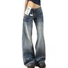 Bequeme Große Größe Faltenjeans Damen Herbst Hüfttief Retro Locker Skinny Straight Geschleppt Weitbeinige Hose Jeans für Damen Lange Denimhose