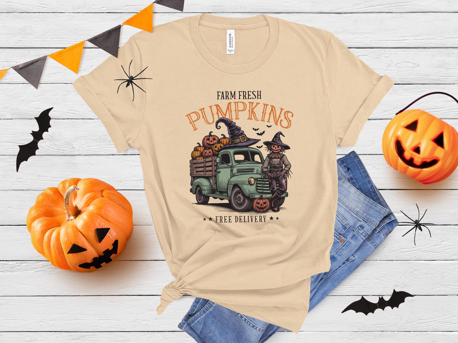 Farm Fresh Pumpkins T-Shirt | Vintage Halloween Truck Tee 4XL