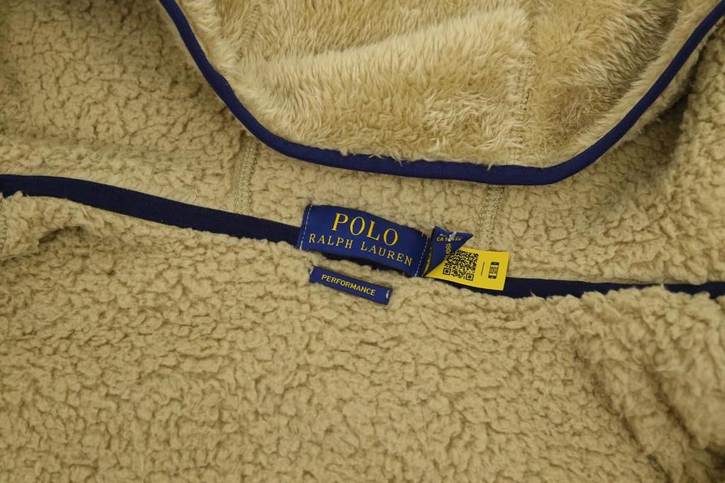 POLO RALPH LAUREN Hooded Retro Pile Performance Panel Fleece Big Size Men's Zip-Up Jacket, Pony, L, Khaki/NVY (Product Code 01010066)